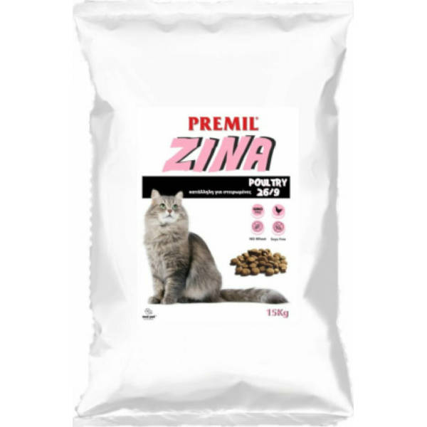 Premil ZINA Poultry 26/9 - Ξηρά Τροφή Γάτας Πουλερικά 15Kg +Δώρο Παιχνίδι