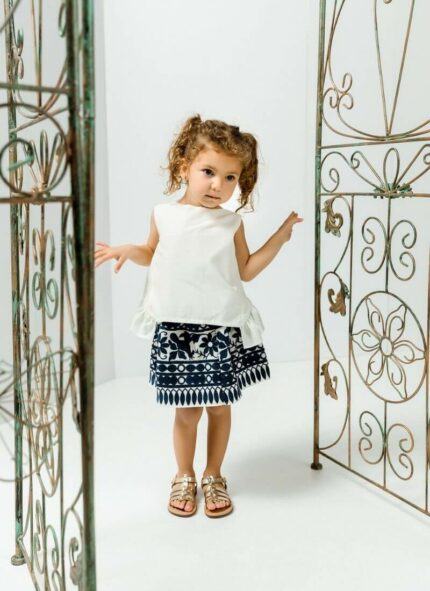 Radu σετ φούστα μπλούζα εκρού μπλέ