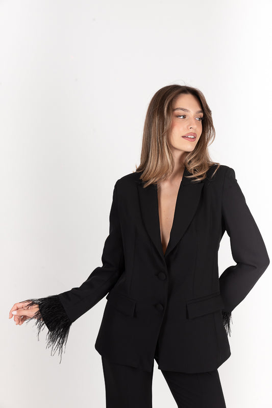 Σακάκι μαύρο με μαραμπού - M