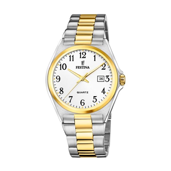 Ρολόι Festina F20554/1 από ανοξείδωτο ατσάλι με λευκό καντράν και δίχρωμο μπρασελέ