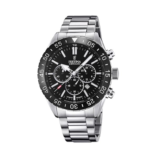 Festina ρολόι χρονογράφος μπαταρίας από ανοξείδωτο ατσάλι σε ασημί χρώμα F20575/3 και βιδωτή κορώνα