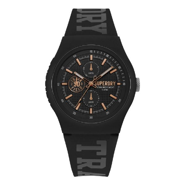 Ρολόι Superdry Urban XL Track & Field SYG188BRG πολλαπλών ενδείξεων με μαύρο λουράκι