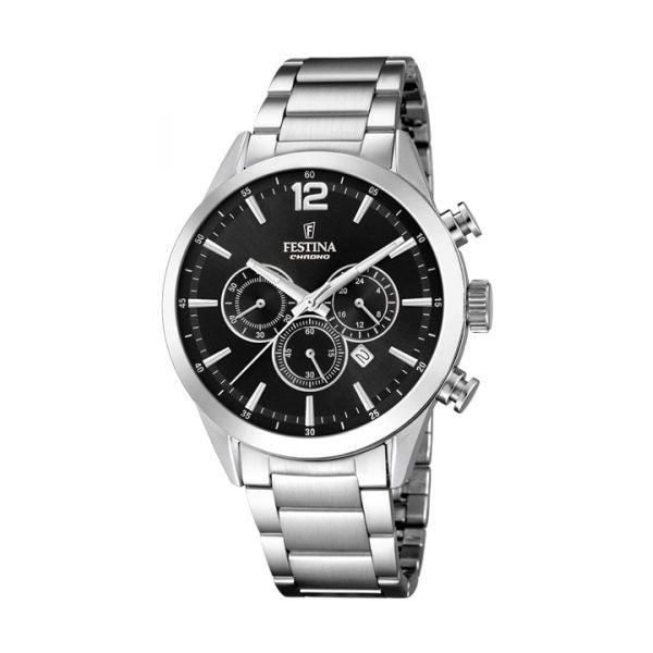 Ρολόι χρονογράφος Festina F20343/8 από ανοξείδωτο ατσάλι με μαύρο καντράν
