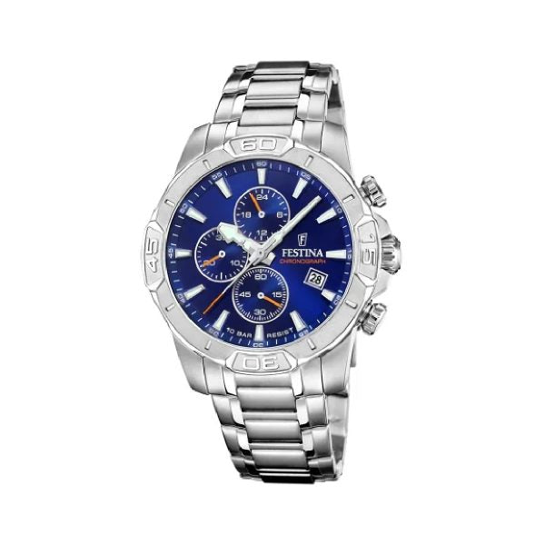 Ρολόι χρονογράφος Festina F20704/2 από ανοξείδωτο ατσάλι με μπλε καντράν