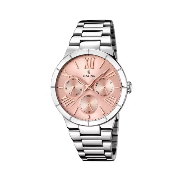 Γυναικείο ρολόι Festina F16716/3 με λευκό μπρασελέ και ροζ καντράν