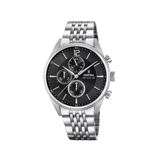 Ανδρικό ρολόι Festina F20285/4 με χρονογράφο από ανοξείδωτο ατάλι και μαύρο καντράν