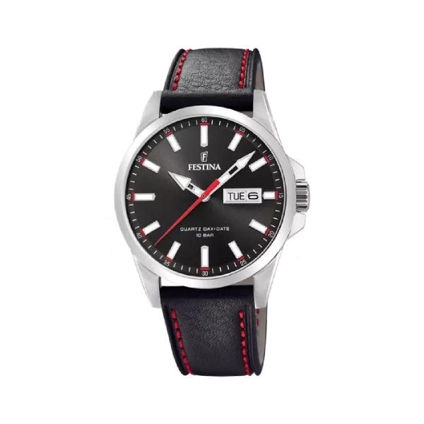 Festina F20358/4 ανδρικό ρολόι με δερμάτινο λουράκι σε μαύρο χρώμα