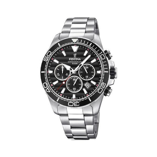 Ρολόι χρονογράφος Festina F20361/4 με λευκό μπρασελέ και μαύρο καντράν