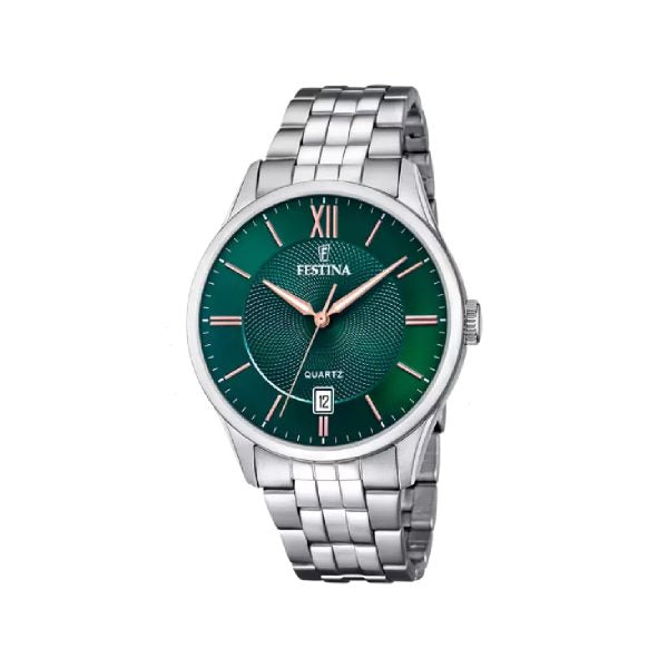 Ρολόι Festina F20425/7 από ανοξείδωτο ατσάλι με ημερομηνία και πράσινο καντράν
