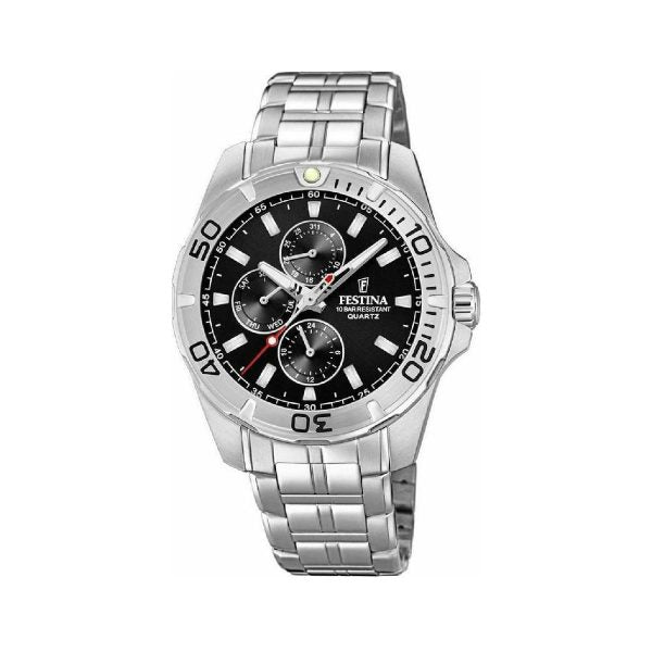 Ρολόι Festina F20445/3 από ανοξείδωτο ατσάλι με μαύρο καντράν πολλαπλών ενδείξεων