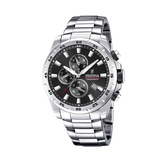 Ανδρικό ρολόι Festina F20463/4 με χρονογράφο από ανοξείδωτο ατάλι και μαύρο καντράν