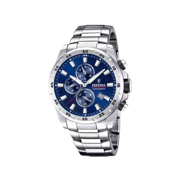 Ανδρικό ρολόι Festina F20463/2 με χρονογράφο από ανοξείδωτο ατάλι και μπλε καντράν