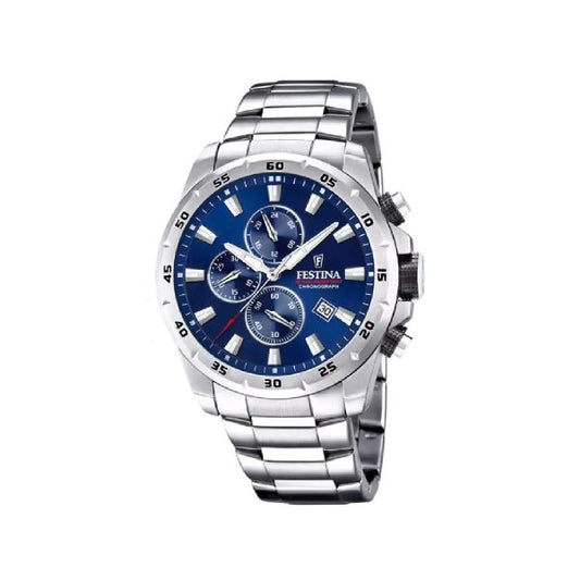 Ανδρικό ρολόι Festina F20463/2 με χρονογράφο από ανοξείδωτο ατάλι και μπλε καντράν