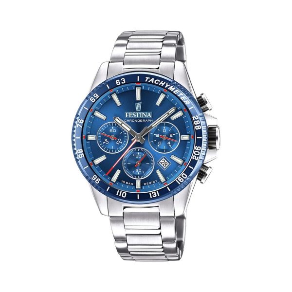 Ρολόι χρονογράφος Festina F20560/3 από ανοξείδωτο ατσάλι με μπλε καντράν και μπλε στεφάνη