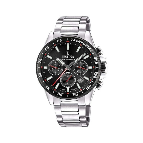 Ρολόι χρονογράφος Festina F20560/6 από ανοξείδωτο ατσάλι με μαύρο καντράν και μαύρη στεφάνη