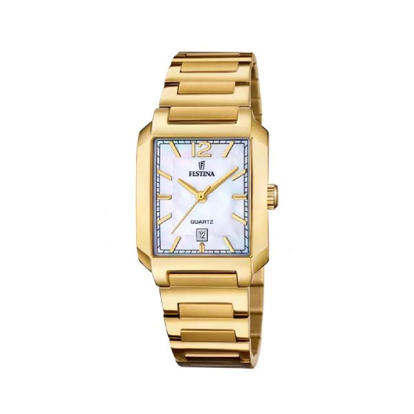 Γυναικείο ρολόι Festina F20680/2 με χρυσό μπρασελέ και λευκό καντράν