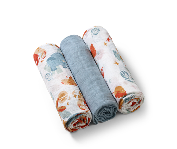 BabyOno Βαμβακερές πάνες αγκαλιάς - μουσελίνες 70x70 cm blue/grey (Σετ 3 τμχ) BN348/07