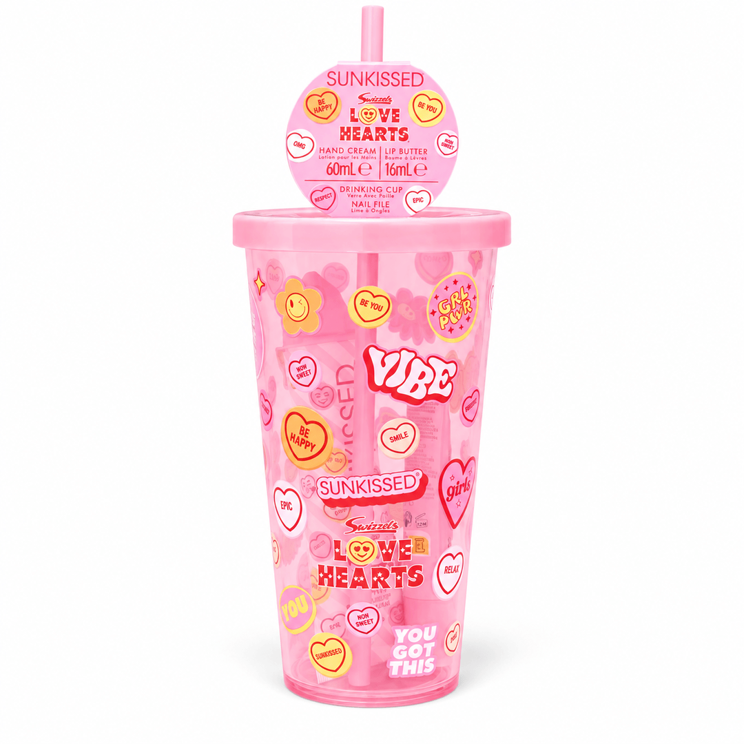 Sunkissed | Love Hearts | Drinking Cup Gift Set with Hand Lotion, Lip Balm & Nail File | SU32577