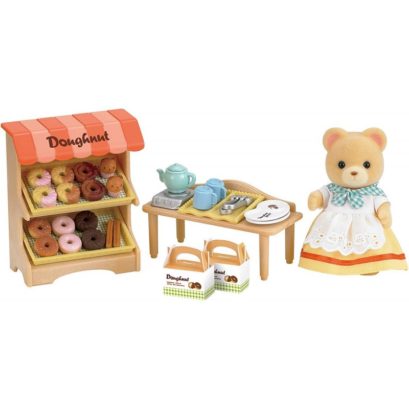 Epoch Sylvanian Families: Doughnut Store Σετ Μαμά Αρκούδα Και Ράφια Για Μαγαζάκι Με Ντόνατς 5239