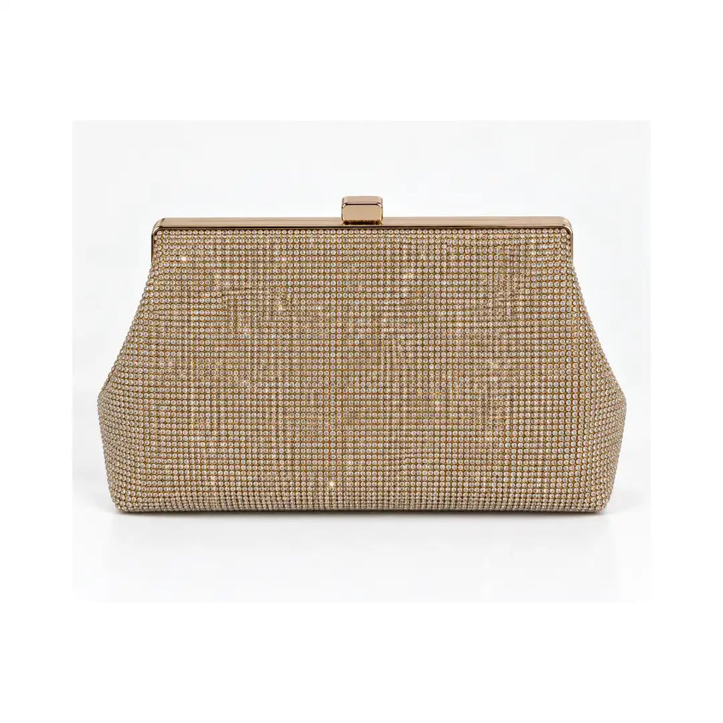 Γυναικείο Βραδινό Clutch με Χρυσά & Διάφανα Στρας & Αποσπώμενη Αλυσίδα