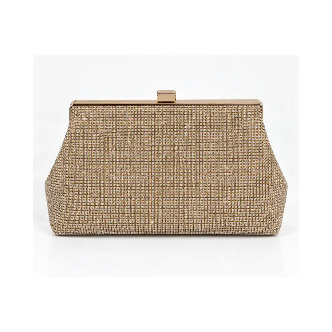 Γυναικείο Βραδινό Clutch με Χρυσά & Διάφανα Στρας & Αποσπώμενη Αλυσίδα