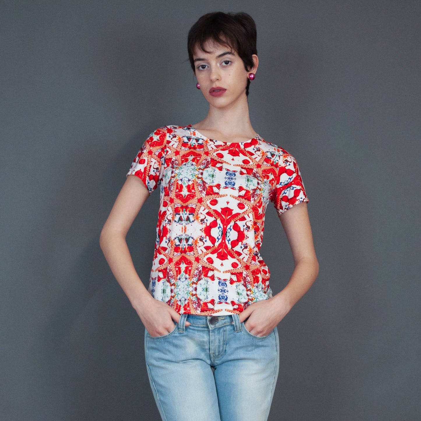 VIN-BLO-20474 Vintage top εμπριμέ Y2K S