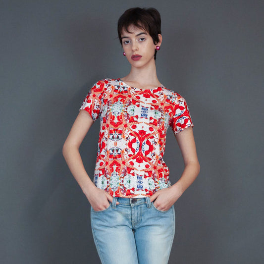 VIN-BLO-20474 Vintage top εμπριμέ Y2K S