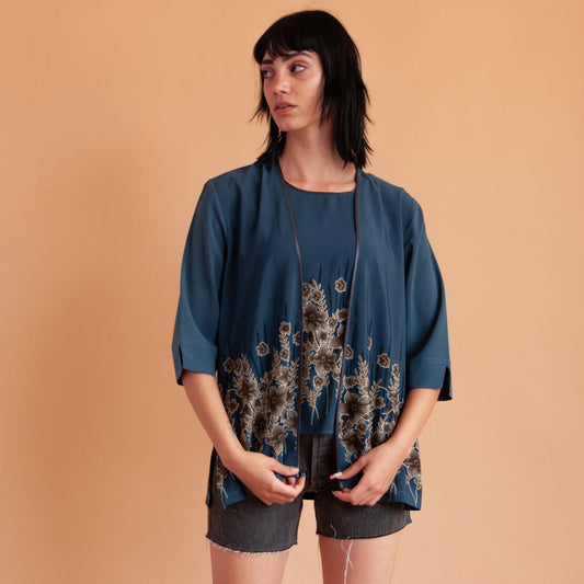 VIN-BLO-16503 Vintage top σκούρο μπλέ L