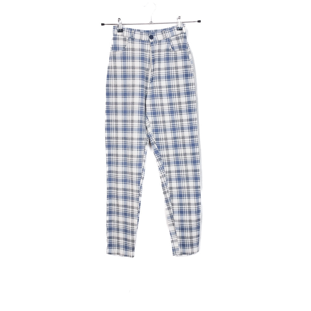VIN-TR-35138 Vintage denim καρό ψηλόμεσο γυναικείο παντελόνι XS