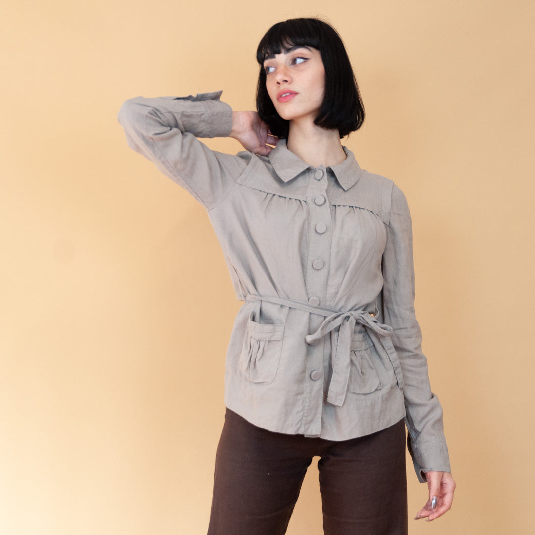 VIN-BLO-23714 Vintage πουκάμισο λινό γκρι M