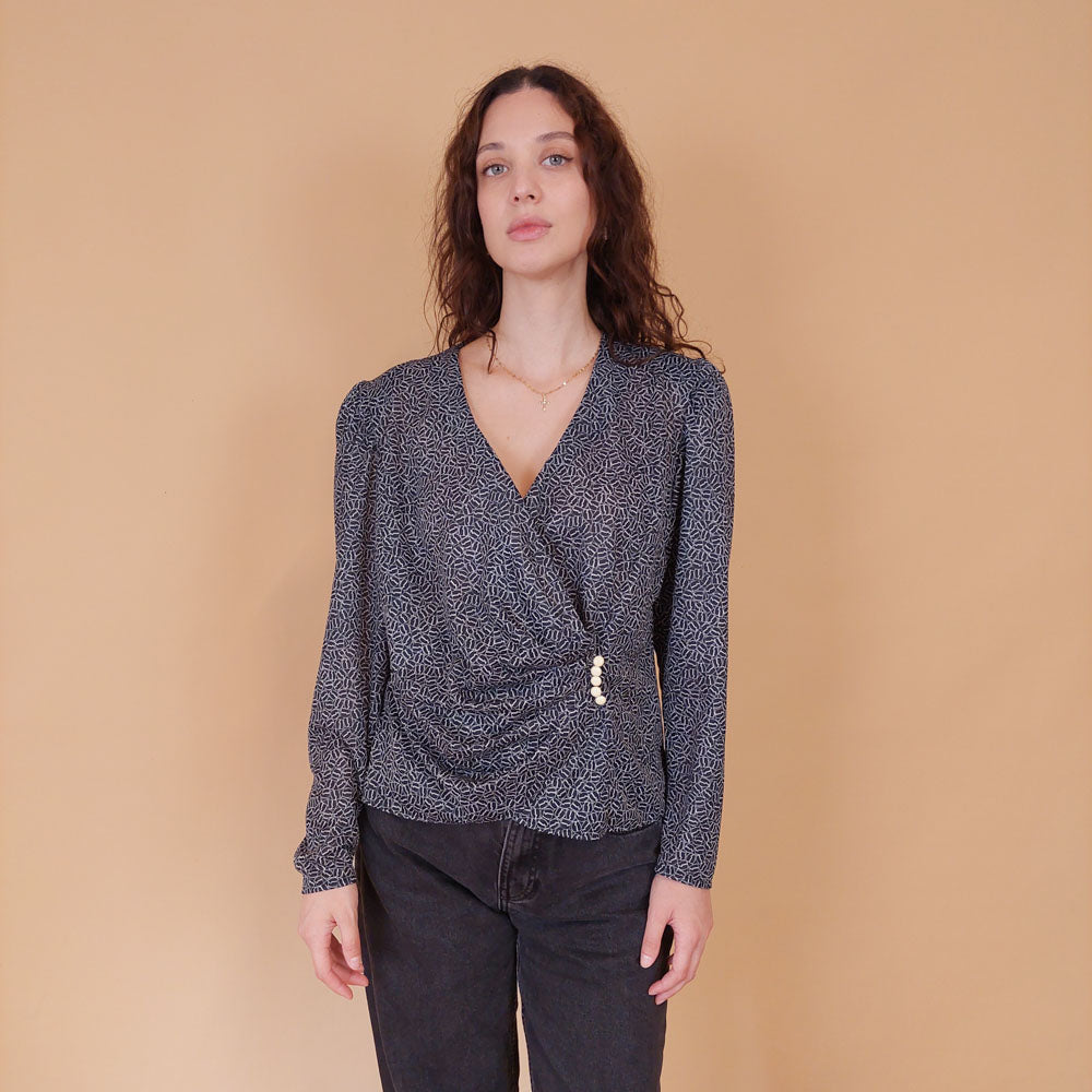 VIN-BLO-32156 Vintage πουκάμισο μαύρο κρουαζέ M-L