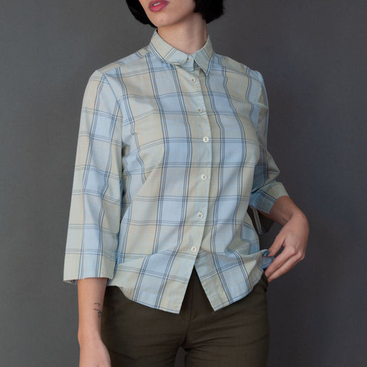 VIN-BLO-20719 Vintage πουκάμισο καρό γαλάζιο S-M