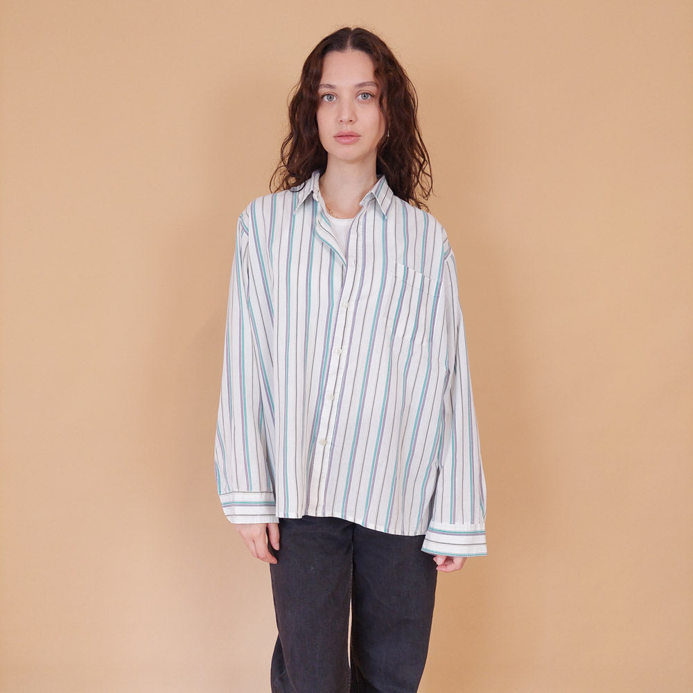 VIN-BLO-32123 Vintage πουκάμισο βαμβακερό ριγέ L-XL