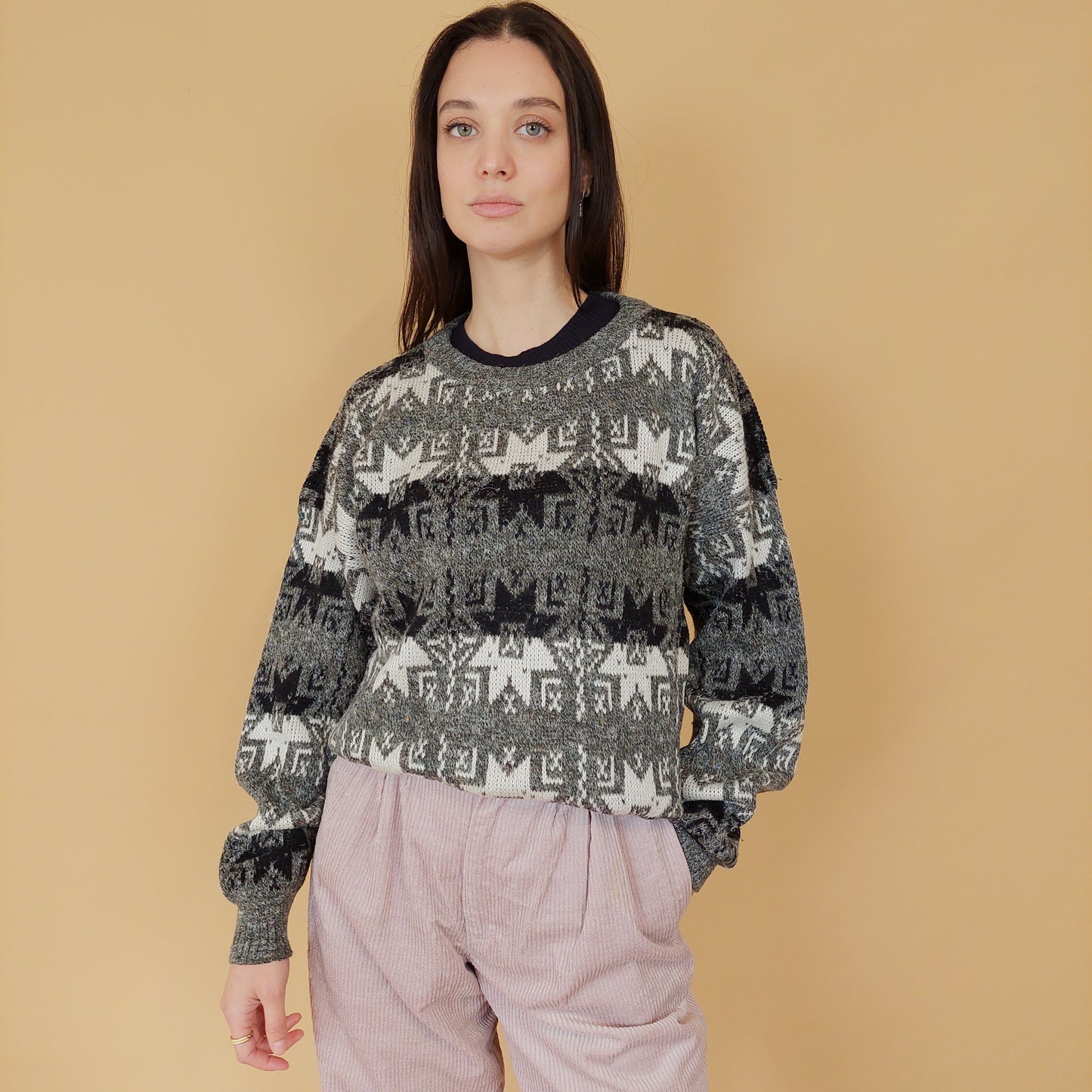 VIN-KNIT-28064 Vintage μπλούζα πλεκτή γκρι S-M