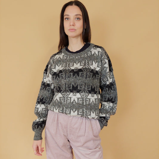 VIN-KNIT-28064 Vintage μπλούζα πλεκτή γκρι S-M