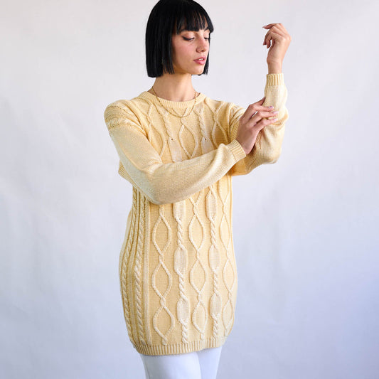 VIN-KNIT-11057 Vintage πλεκτή μπλούζα κίτρινο S-M