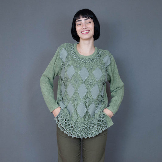 VIN-KNIT-20731 Vintage πλεκτή μπλούζα πράσινο M-L