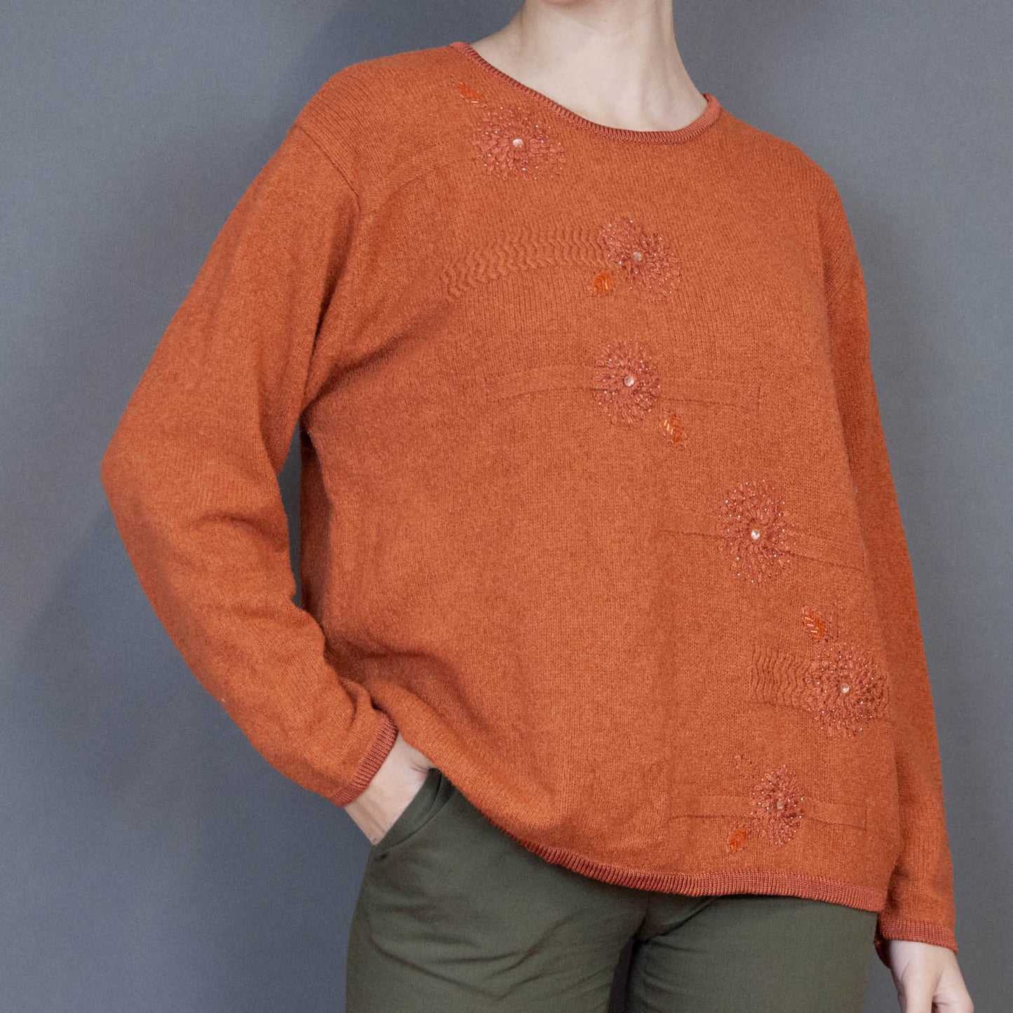 VIN-KNIT-20739 Vintage πλεκτή μπλούζα πορτοκαλί L-XL