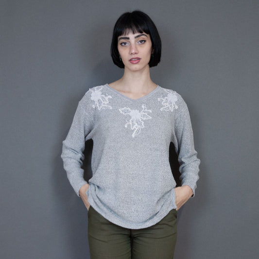 VIN-KNIT-20740 Vintage πλεκτή μπλούζα γκρι M-L