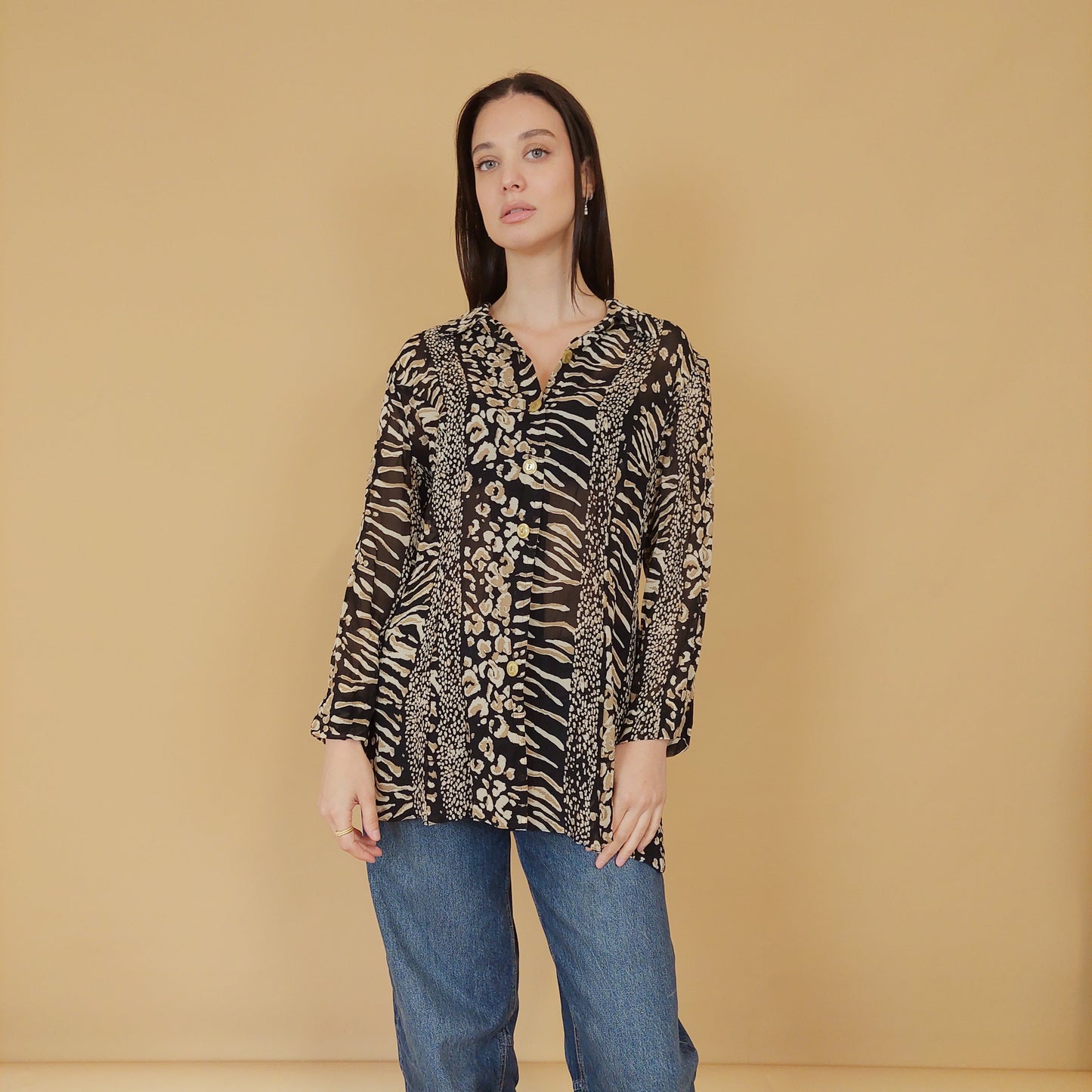 VIN-BLO-29059 Vintage animal print πουκάμισο Μ