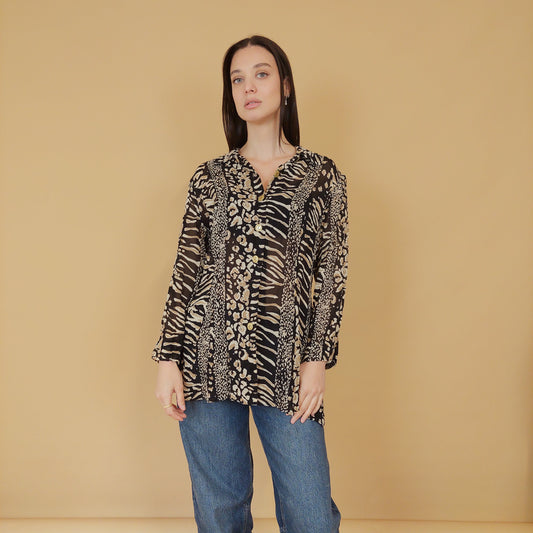 VIN-BLO-29059 Vintage animal print πουκάμισο Μ