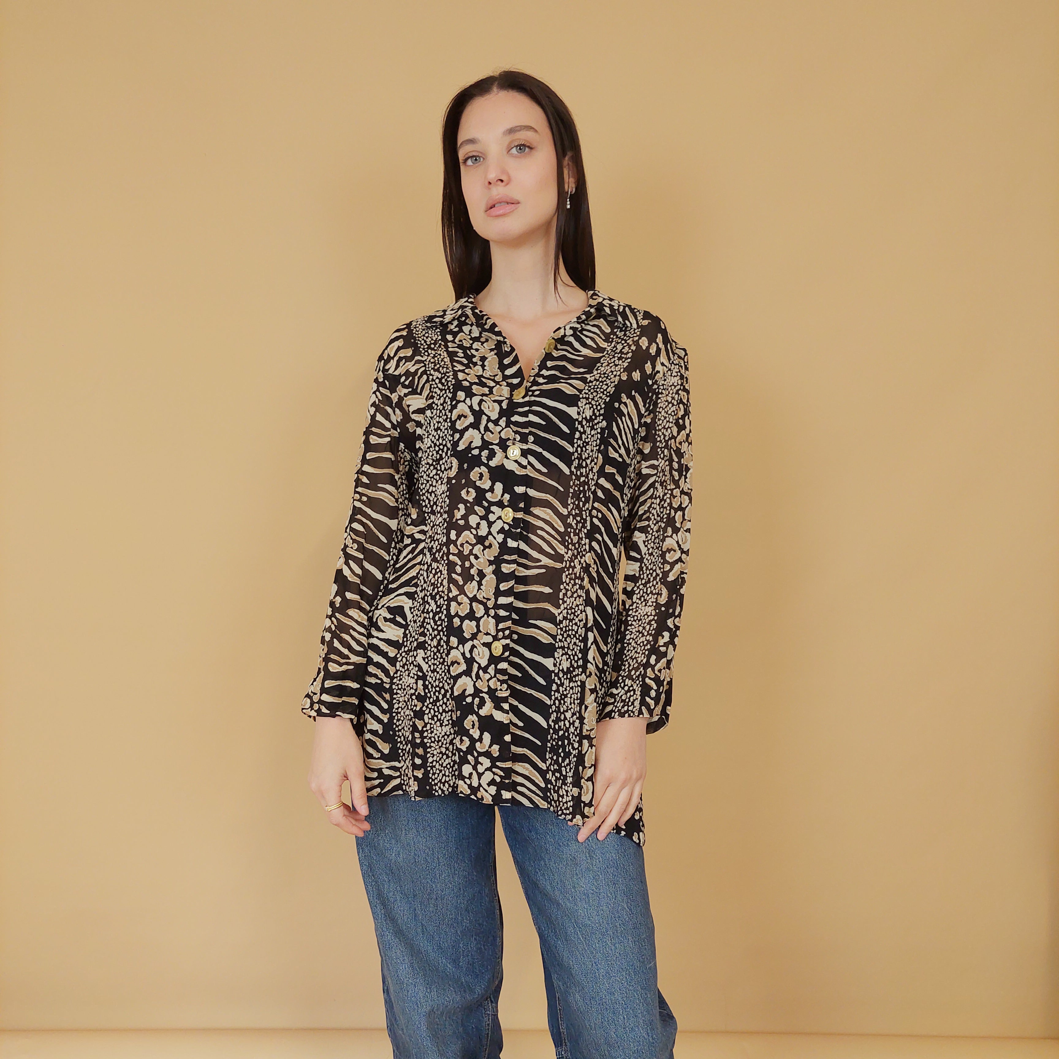 VIN-BLO-29059 Vintage animal print πουκάμισο Μ