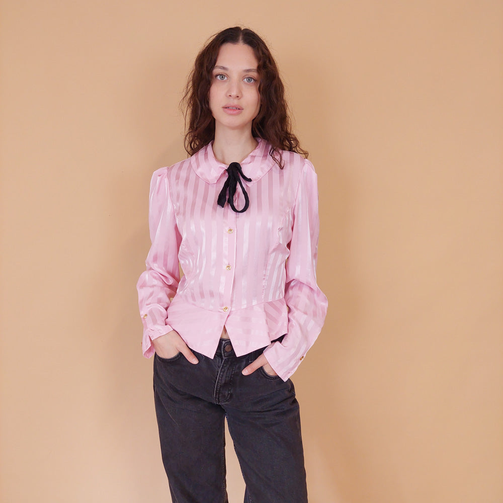 VIN-BLO-32131 Vintage πουκάμισο σατινέ ροζ M-L