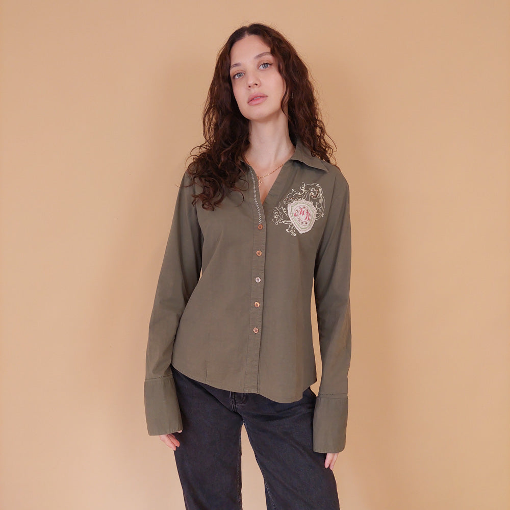 VIN-BLO-32132 Vintage πουκάμισο χακί 00s style L-XL