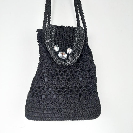 VIN-BAG-27643 Vintage τσαντάκι ώμου πλεκτό μαύρο