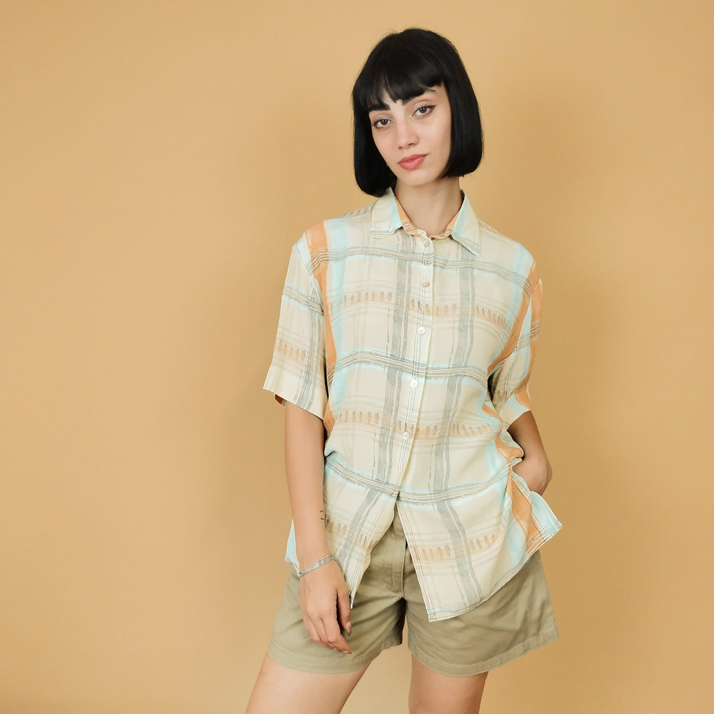 VIN-BLO-27866 Vintage πουκάμισο εμπριμέ M-L