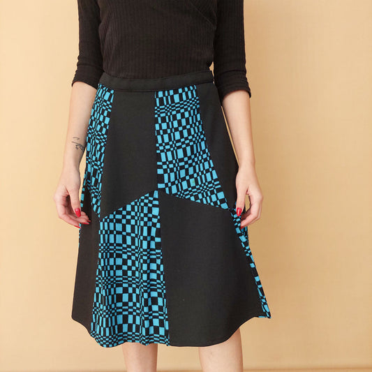 VIN-SKI-25294 Vintage φούστα μαύρο-μπλε S-M