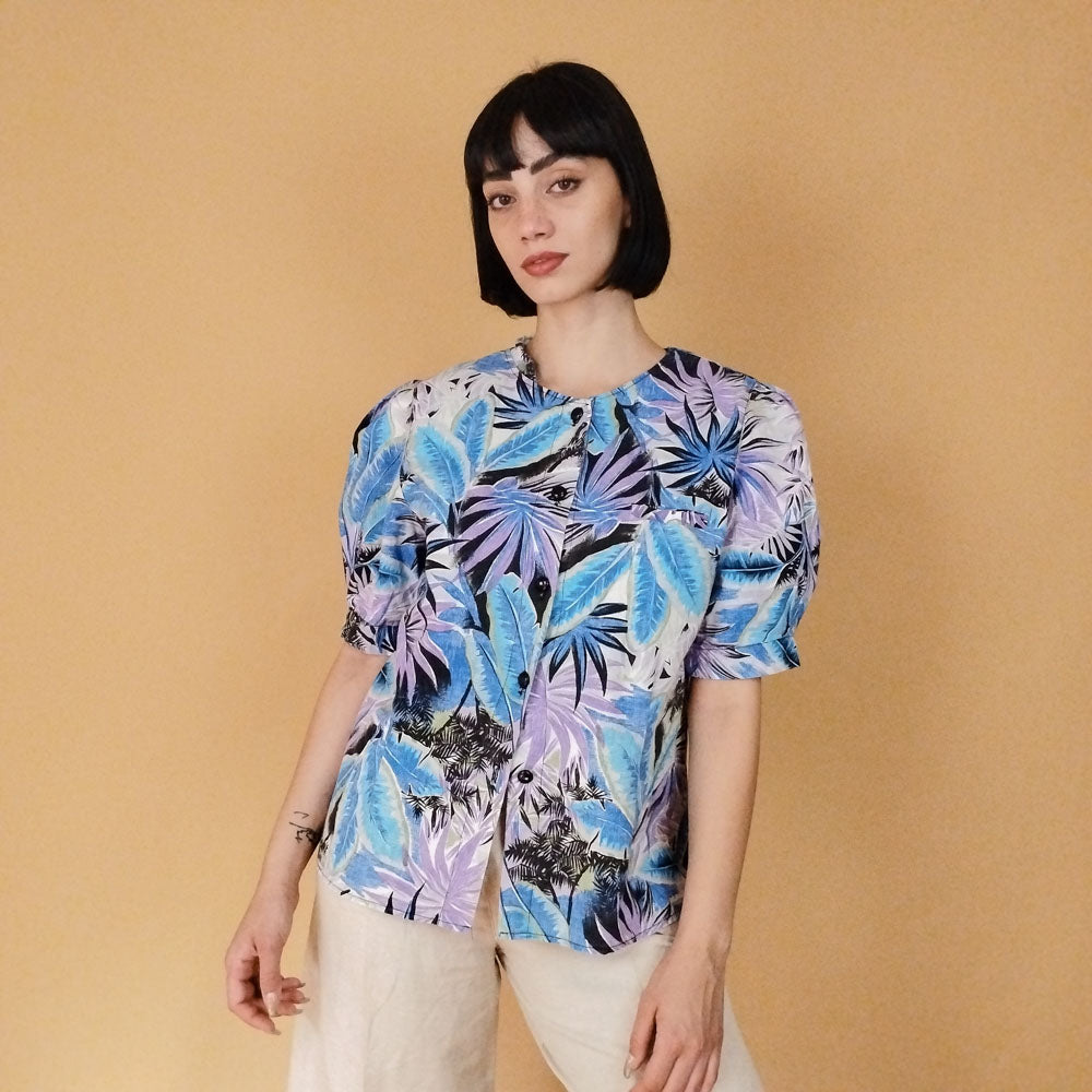 VIN-BLO-27527 Vintage πουκάμισο εμπριμέ M-L