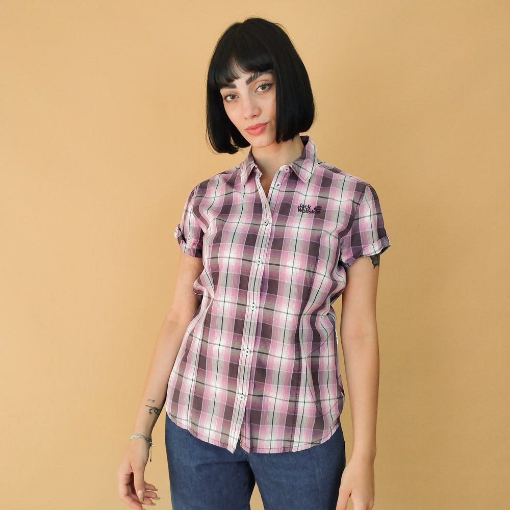 VIN-BLO-27770 Vintage πουκάμισο καρό μοβ Jack Wolfskin S