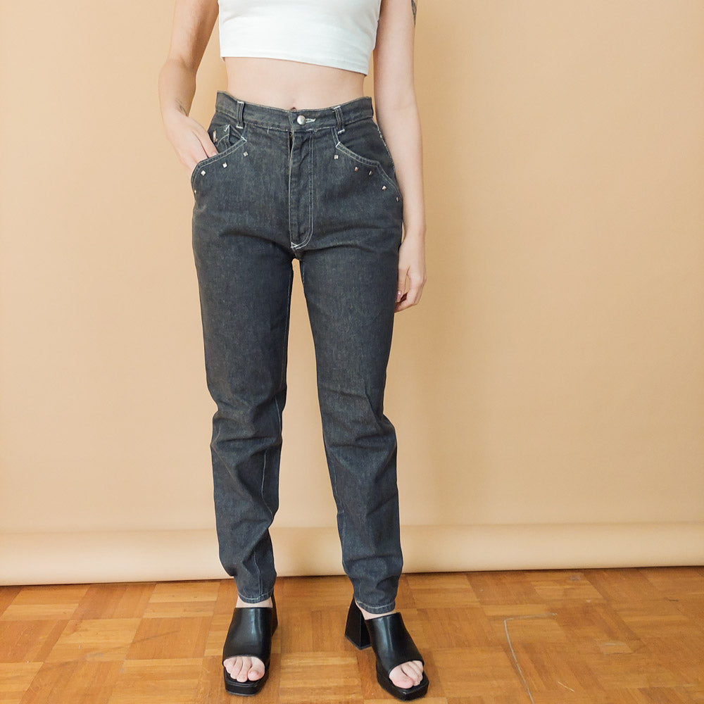 VIN-TR-27422 Vintage παντελόνι denim ψηλόμεσο γκρι Μ-L